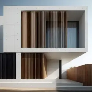 rendering-einer-straßenansicht-eines-weißen-hauses-mit-vertikalen-holzlamellen